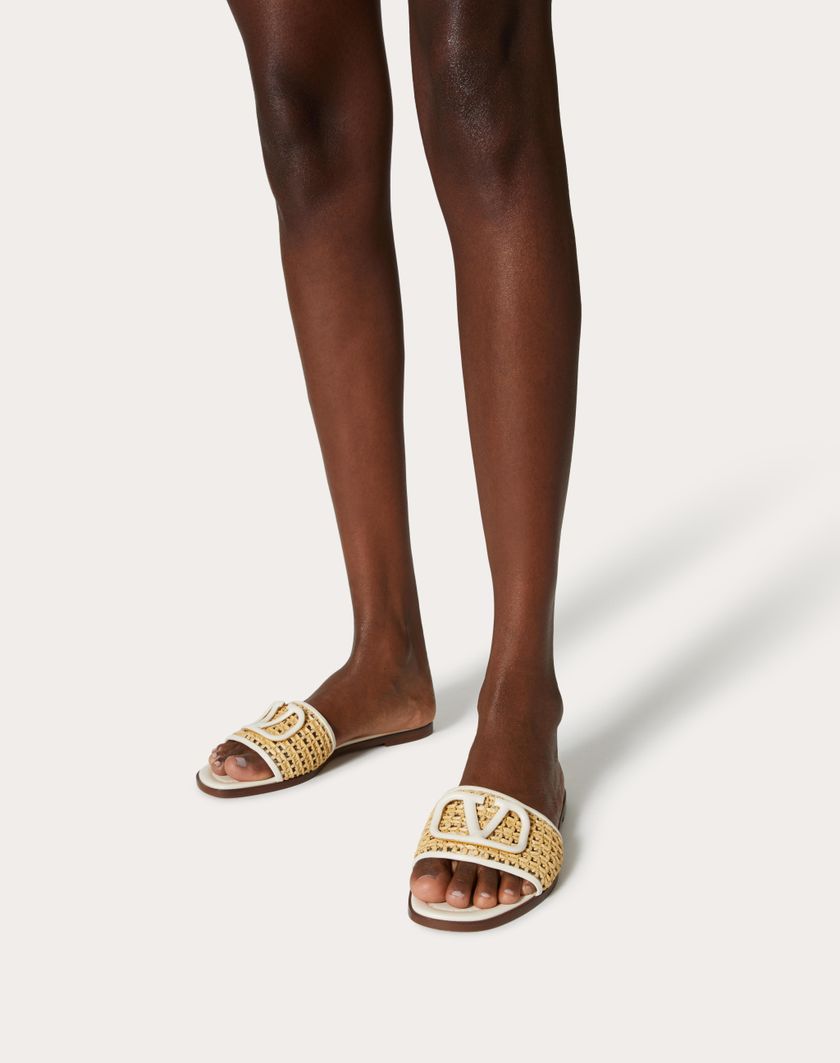 VLOGO SIGNATURE WOVEN RAFFIA SLIDE SANDAL 80MM - Image 2